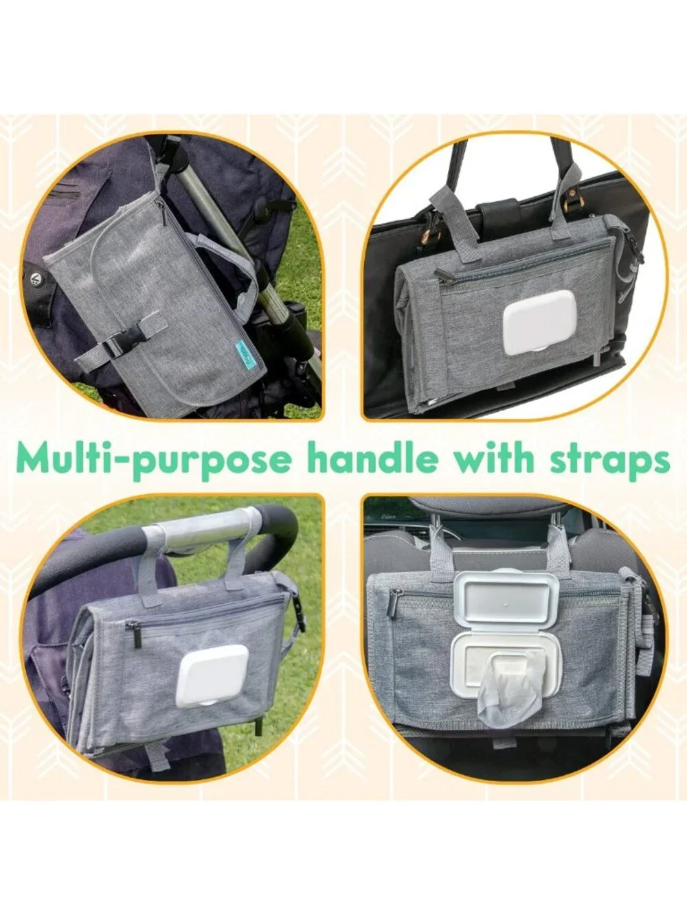 Portable Baby Diaper Changing Pad & Travel Bag with Wipes Pocket - Grey